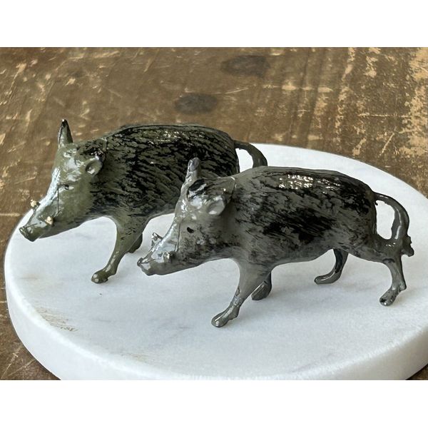 2 Vintage Britains Metal Cast Wild Boar Warthog Animals