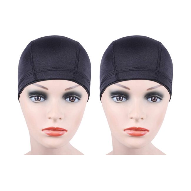 2 PCS/Lot Black Dome Cap Wig Cap for Making Wigs Stretchable Hairnets with Wide Elastic Band (Dome Cap L)