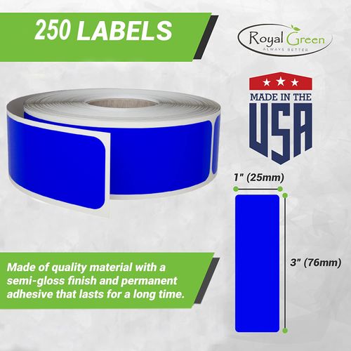 1x3 inch (7.5cm x 2.5cm) Adhesive Labels Rectangle White Sticker Rolls, 250 Pack by Royal Green