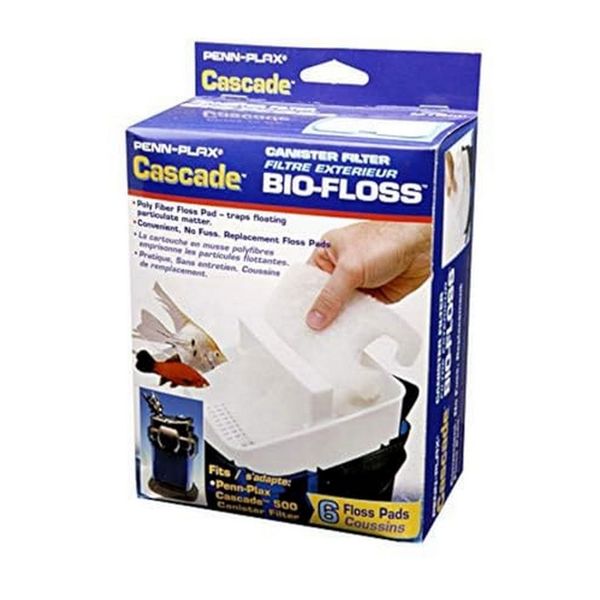 Penn-Plax Cascade Bio-Floss Replacement Poly Fiber Floss Pads for Cascade 500 Canister Aquarium Filters – 6 Pack, White