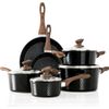 Induction Cookware Sets 15 Pcs Black Hammered Granite Cooking Pots and Pans Set