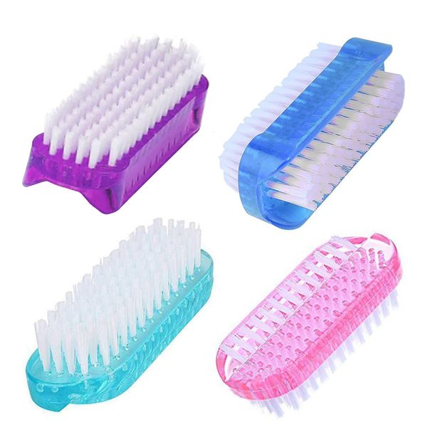 4 Pcs Double Sided Nail Brush for Every Day Use - 2 different kinds of Nail Brushes with Plastic Handle For Cleaning Nails - Easy to Use Brushes - Nail Cleaning Scrubbing Brush for Hands Feet Nails