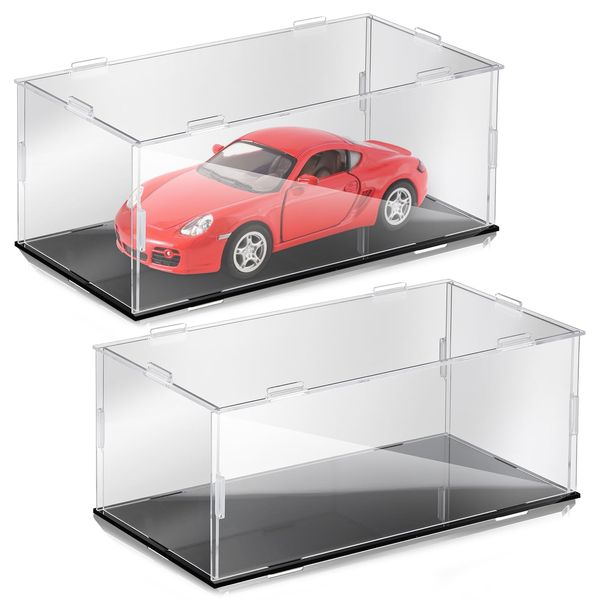 Singhoow 2 Pcs Clear Acrylic Display Case Requires Installation for 1: 24 Model Car Scale Car Acrylic Display Box with Black Base Model Display Case Display Stands for Collectibles Toy Car Storage