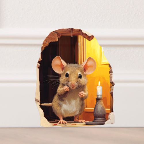 EGD Cute Mouse Hole Wall Decals 3D | 4"x4" Wall Stickers for Child Room Decor | Nursery Wall Decals | Mouse Hole Stickers for Wall Decor | Stickers for Kids (Mouse with Candle)