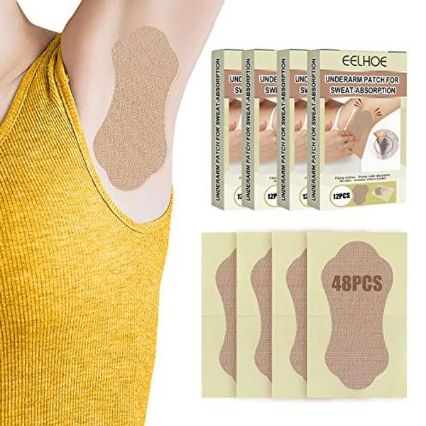 Veenkeny Underarm Sweat Pads, 48 Sheets, Large Capacity, Sweat Pads for Men and Women, Prevents Sweat Stains, Prevents Collar Stains, For Heavy Sweat, Fragrance-Free, Deodorizing, Moisture Absorbing, Direct-Apply, Sweat Pads