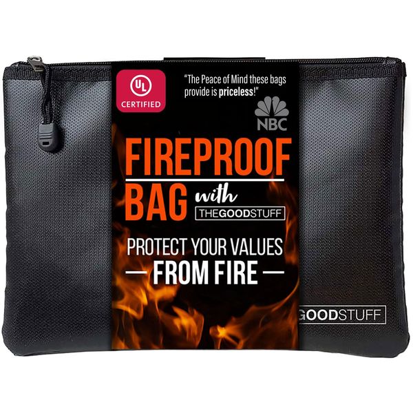 The Good Stuff Fireproof Pouch (10" x 13" / 2000℉), Protect Important Documents, Fireproof Bags for Cash (Extra Strength), Small Fireproof Money Bag, Fire Safe Bags, Keep your Documents Safe