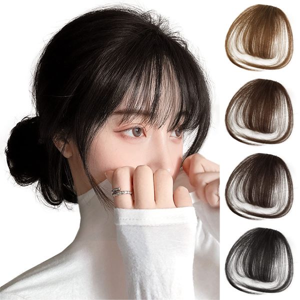 BARSDAR Women's Bangs Wig, 100% Human Hair, Fully Hand Planted, Hair Extensions, Point Wig, Soft and Soft, Ultra Thin, Small Face, One-Touch, Natural, Heat Resistant, With Side (Natural Black)