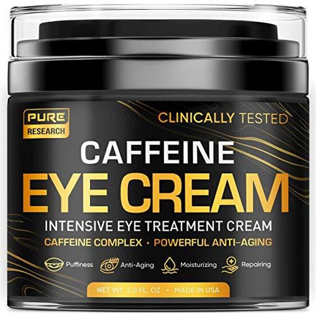 Caffeine Eye Cream For Anti Aging, Dark Circles, Bags, Puffiness. Great Under Eye Skin + Face Tightening 1.7oz