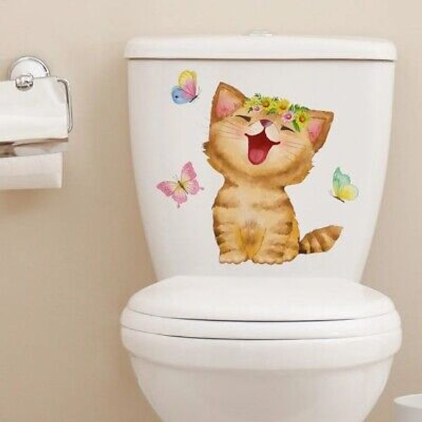 Bathroom Toilet Seat Art Butterfly Cat Wall Sticker Removable Decal Home Decor