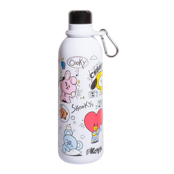 Grupo Erik BT21 Official Merchandise Water Bottle-Sports Bottle-500ml / 17OZ, Stainless Steel, Vacuum Insulated Water Bottle, Double Wall Reusable Water Bottle With Carabiner, BPA Free