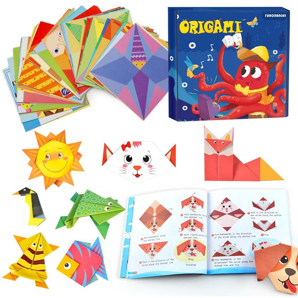 Colourful Origami Paper,Origami Kit for Kids,Origami Kit with Guiding Book, 108 Sheets Paper with 54 Patterns, DIY Art and Craft Projects Activity, Beginners Children's Day Gift Childs Boys Girls