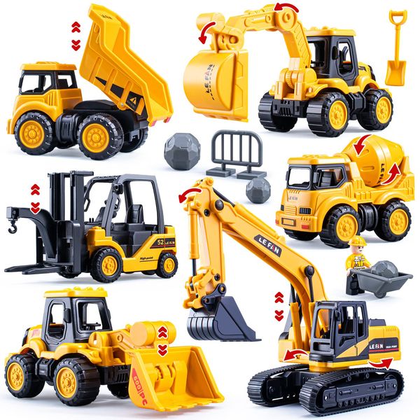 duturpo Mini Construction Trucks for Toddlers, Construction Vehicles Site for Kids Engineering Cars Toys Playset, Excavator, Bulldozer, Forklift, Dump Truck, Mixer Truck, Gift for Boys Girls Children