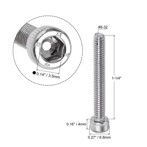 uxcell Hex Socket Head Bolt Cap Screw #8-32x1-6mm 304 Stainless Steel Polished 25pcs