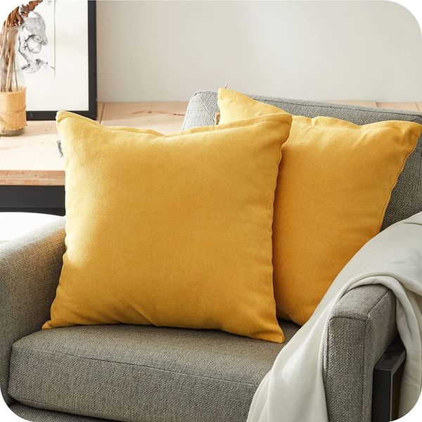 Top Finel Yellow Decorative Throw Pillow Covers 20x20 Set of 2, Soft Chenille Outdoor Accent Cushion Cases,Summer Farmhouse Square Pillows for Sofa, Couch, Bed, Living Room Home Decor,Mustard Yellow