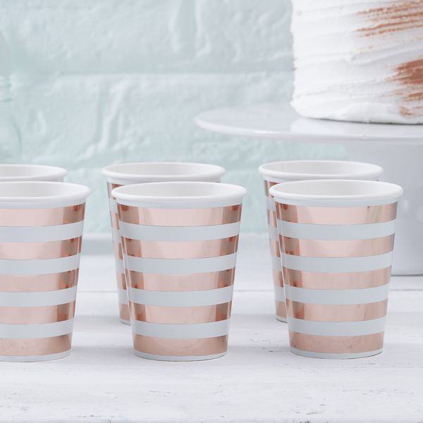 Ginger Ray Mint & Rose Gold Foiled Paper Baby Shower Party Cups 8 Pack, Green