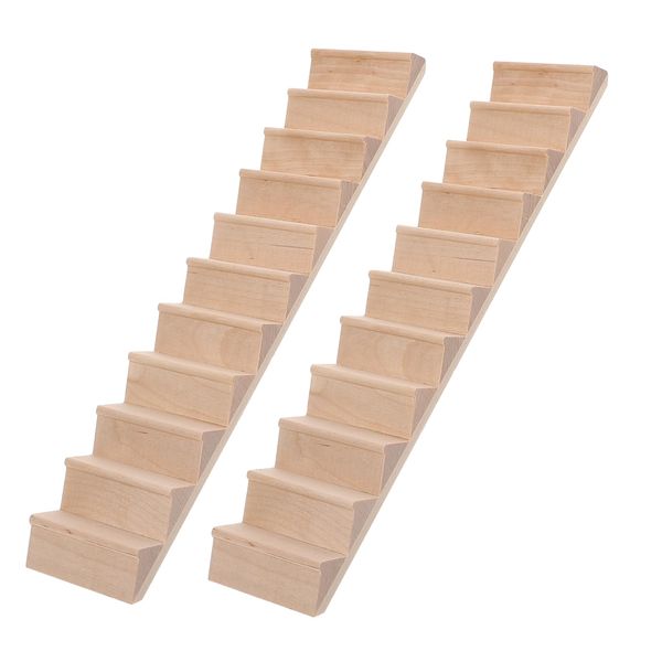 FELTECHELECTR 2Pcs House Wooden Staircase Accessory Miniature Stairs Without Handrail for Dollhouse and Model Scenery