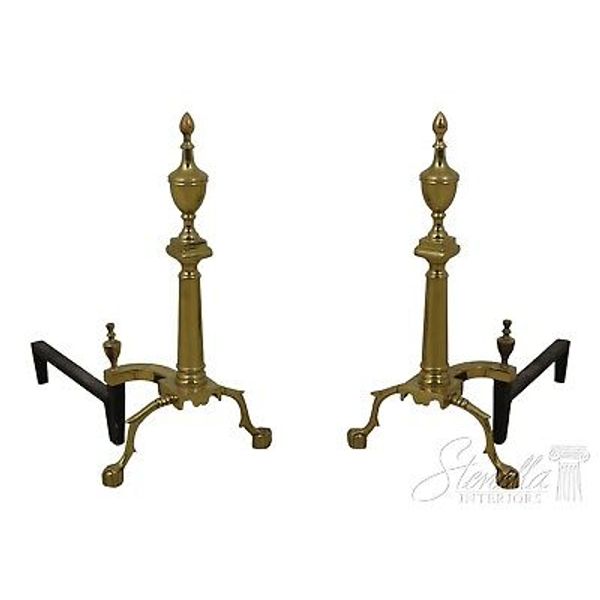 F56878EC: Pair VIRGINIA METALCRAFTERS Brass Fireplace Andirons