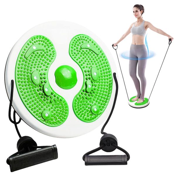 11 Inch Twist Waist Disc Balance Board,Fitness Drehscheibe Waist Wriggling Plate Fitnessgeräte,mit Widerstandsbändern und Fußmassage,Taille Drehscheibe Hüfttrainer (Grün)