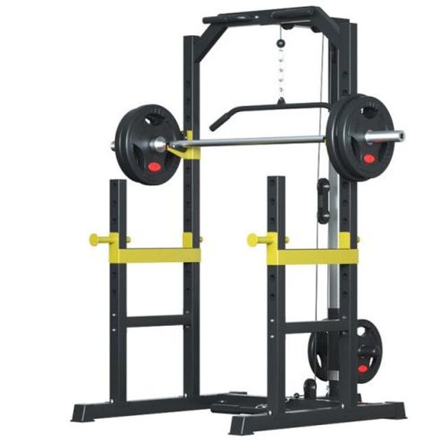 Multifunctional Squat Rack Frame Type Gantry Fitness Equipment Household Barbell Bench Press Comprehensive Trainer, 01 Black Yellow