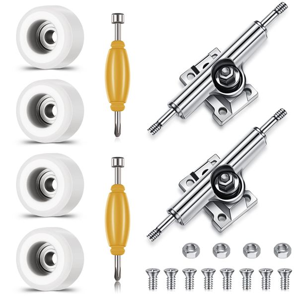 Zhehao 8 Pcs Fingerboard Bearing Wheels Standard Fingerboard Tool Fingerboard CNC Lathed Bearing Fingerboard Screwdriver and 2 Pcs Nut Driver for 34 mm Wide Decks Finger Skateboard Trucks (White)