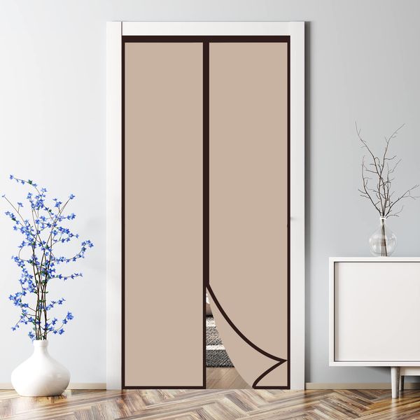 Magnetic Insulated Door Curtain, Thermal Door Cover Door Screen Auto Closer Self-Closing Privacy Screen Door for Air Conditioner Room, Patio, Bedroom-Hands Free, Fit Doors Size Up to 34" x 80", Coffee