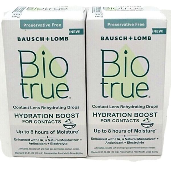 2 Pack Biotrue Hydration Boost for Contact Lens Solution, 0.33 fl oz Exp 2025+