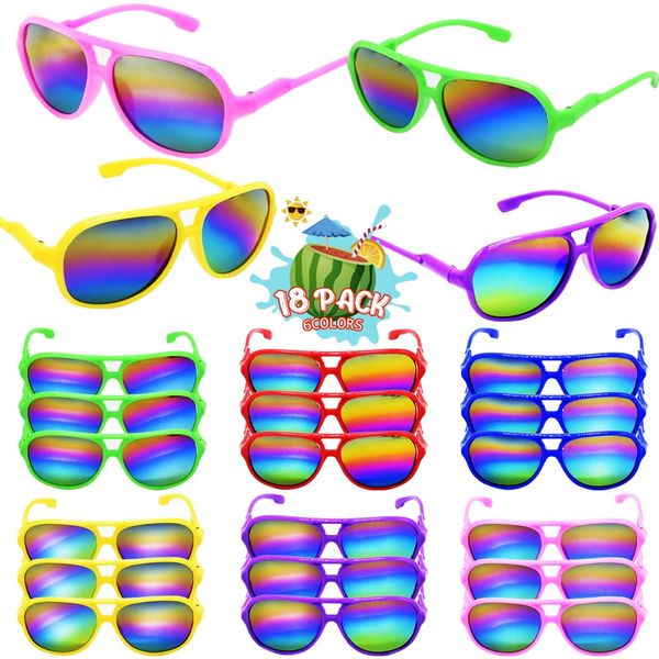 UMEELR 18 Pack Kids Neon Sunglasses, UV Protection Sunglasses Bulk for Kids, 6 Colors Plastic Sun Glasses for Summer Beach Pool Party Favors Birthday Party Supplies