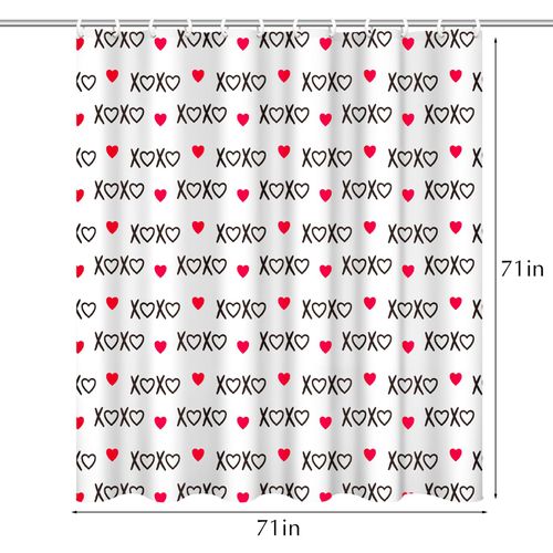 Valentines Shower Curtain, Valentines Decor XOXO Love Red Heart Shape Shower Curtain, Classic Valentine Shower Curtain Sets, Waterproof Bathroom Curtains for Valentines Decorations 72" x 72"