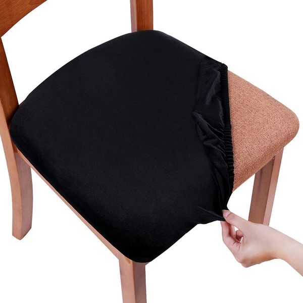 smiry Stretch Chair Seat Covers for Dining Room, Velvet Dining Chair Seat Protectors Chair Slipcovers, Set of 1, Black