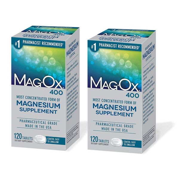 Mag-Ox 400 Magnesium Mineral Dietary Supplement Tablets, 483 mg Magnesium Oxide, Pharmaceutical Grade, 120 Count, (Pack of 2)