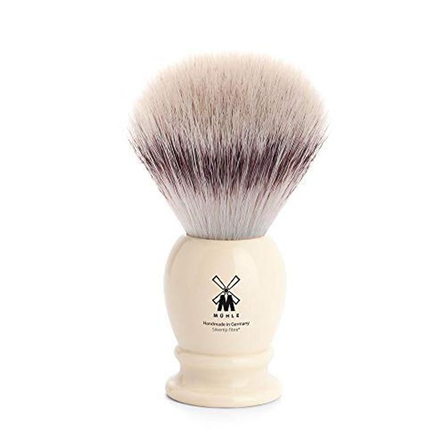 MÜHLE Classic Small Faux Ivory Silvertip Fiber Shaving Brush - Synthetic Luxury Shave Brush for Men, Rich Lather