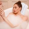 Inflatable Bath Pillow for Tub Large Pillows for Bath Terry Cloth Bath Pillow Neck Support Spa Pillow with Suction Cup for Bathtub Soft Comfortable Bath Cushion, Hot Tub (White)