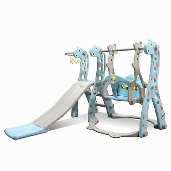 Toddler Slide and Swing Set 4-in-1 Baby Playset for Indoor Outdoor(Blue)