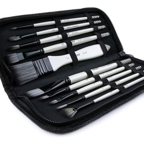 Artify 10 Piece Brush Set - Brushes with Carrying Case for Oil, Watercolour and Gouache Painting for Children and Adults, Beginners and Professionals