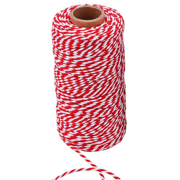 HUPOO 100M Red and White String Twine, Craft Cotton Thread Durable Twine Perfect for Crafts Gift Wrapping, Baking, DIY Crafts and Handmade Arts (2MM)