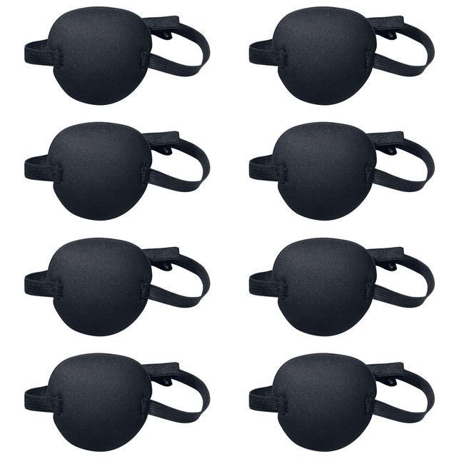 Favourde 8 Pack Black Eye Patch Strabismus Adjustable Eye Patch Eye Mask with Buckle for Adults and Kids (Black)