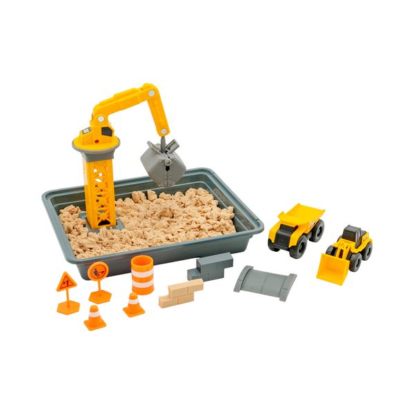 CAT Construction Toys, Dig N' Build Dirt Playset with 12 OZ of Compound - Includes 2 Little Machine Vehicles, Crane, and Storage Container.