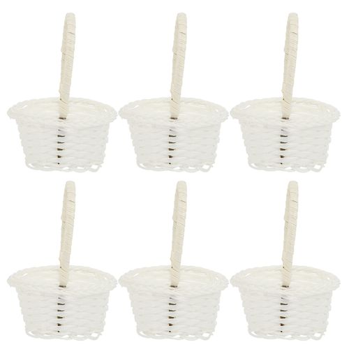 DOITOOL 6pcs Wicker Rattan Flower Basket with Handle- White Mini Flower Girl Basket- Small Woven Basket for Hanging Decoration, Storage, Wedding (Oval/ 4.01X3.14X5.50inch)