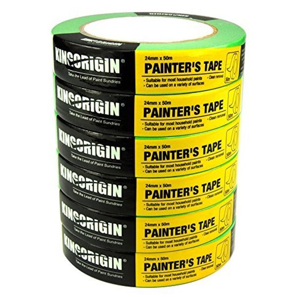 KINGORIGIN 6 Rolls Multi use Painters Masking Tape,Multi use,Office Tape,School Tape,Painters Tape,Paint Roller,Masking Tape,Paint Masking Tape,0.94-Inch by 54.6 Yards, 50002A,Green