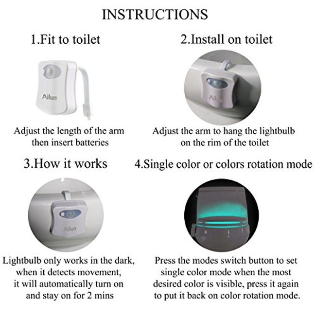 Toilet Night Light 8 Color LED Motion Activated Sensor Bathroom