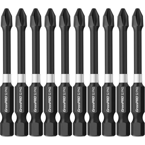 10Pcs Phillips Magnetic Screwdriver Bit Set, Long 2.56 Inch Impact Tough PH2 Scr