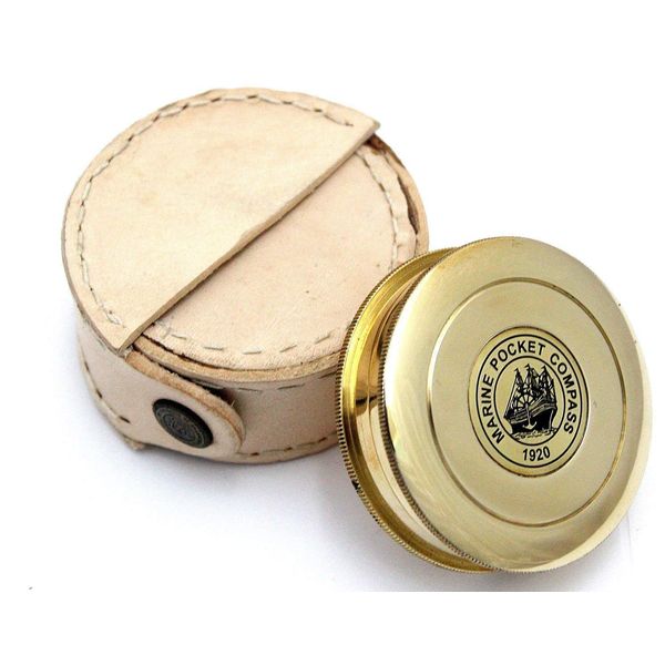 Nautical Robert Frost Poem Compass Pocket Compass w Round Leather Case