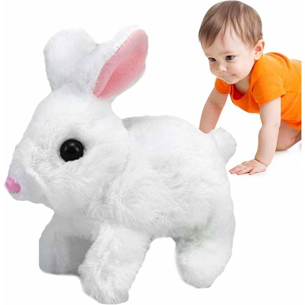 Bunny Toys Interactive Electronic Pet Toys Bunnies Can Walk and Talk, Easter Plush Stuffed Bunny Toy Walking Rabbit Educational Toys for Kids, Interactive Bunny Hopping Wiggle Ears Twitch Nose(White)