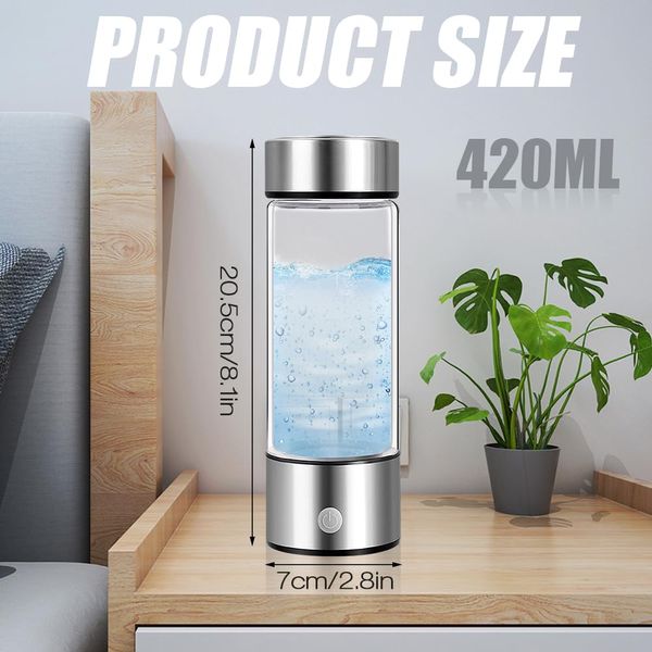 Hydrogen Water Bottle, 420ml Hydro Water Bottle, Hydrogen Rich Water Generator Ion Water Bottle, Alkaline Water Bottle Machine, Water Ionizer Hydrogen Bottle with SPE Technology (Space Silver)