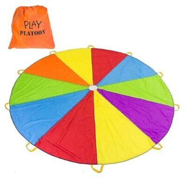 Rainbow Parachute Toy for Kids, Kid Parachute with Handle, 10 ft Play