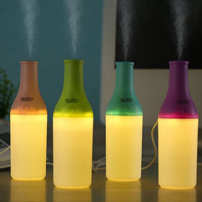 USB Low Noise Ultrasonic Mini Mood Lamp Bottle Office Desk Humidifier RD-10149, 01 Bottle Humidifier-Purple