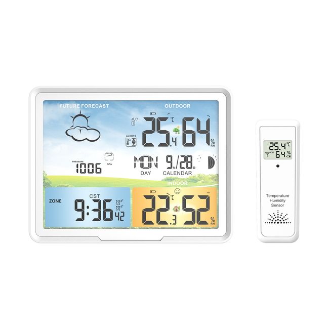 Wireless Outdoor Weather Station Digital Hygrometer Remote Thermometer  Clock hPa