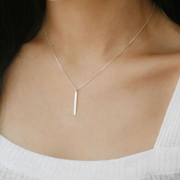 Silver 92.5 flat bar minza stick Y simple necklace