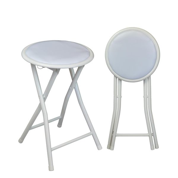 Harbour Housewares Round Compact Folding Stool Seat - White - Pack of 2