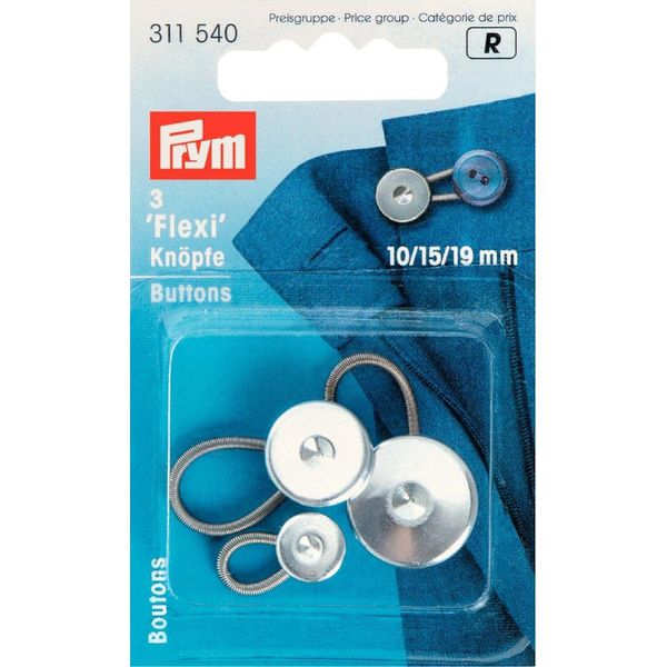 Prym Flexi Buttons with Loop, Silver, One Size
